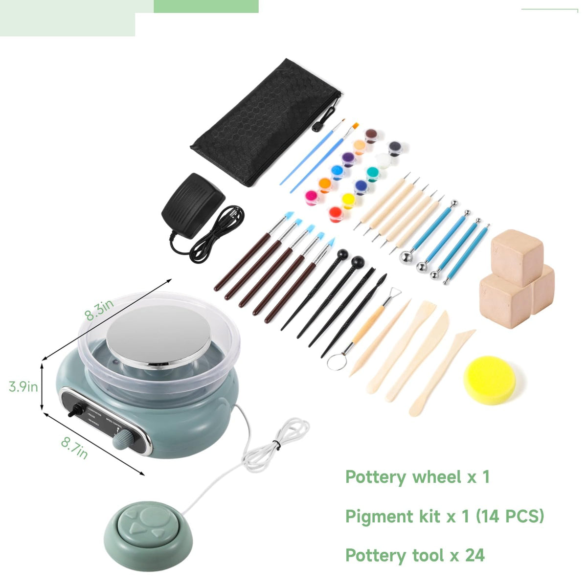 Mini Pottery Wheel Kit, 4.7 Turntable Electric Pottery Wheel, Clay Making Pottery Machine with 24 Pottery Shaping Tools and Paint Set, Craft Kits Gift for Kids Teens & Adults Beginners
