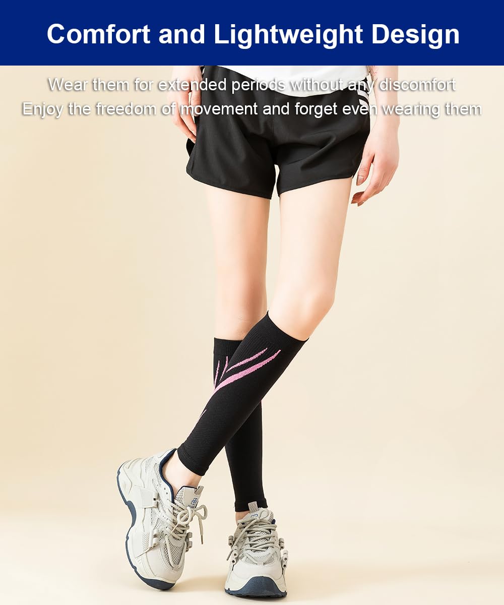 SUJAYU Leg Compression Sleeve Calf Compression Sleeve Women Compression Socks for Flying, Shin Compression Sleeve Shin Splint Relief (Black, L/XL)
