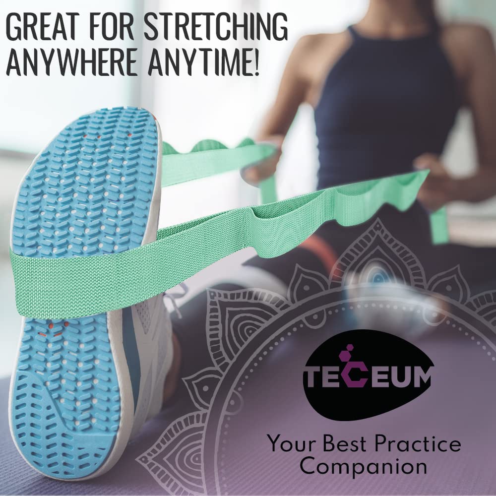 [NEW 2023] TECEUM Yoga Stretching Strap 10 Loops Non-Elastic Strap - Home Workout Stretch Strap for Physical Therapy, Yoga, Pilates cttn 1.5 in LtG