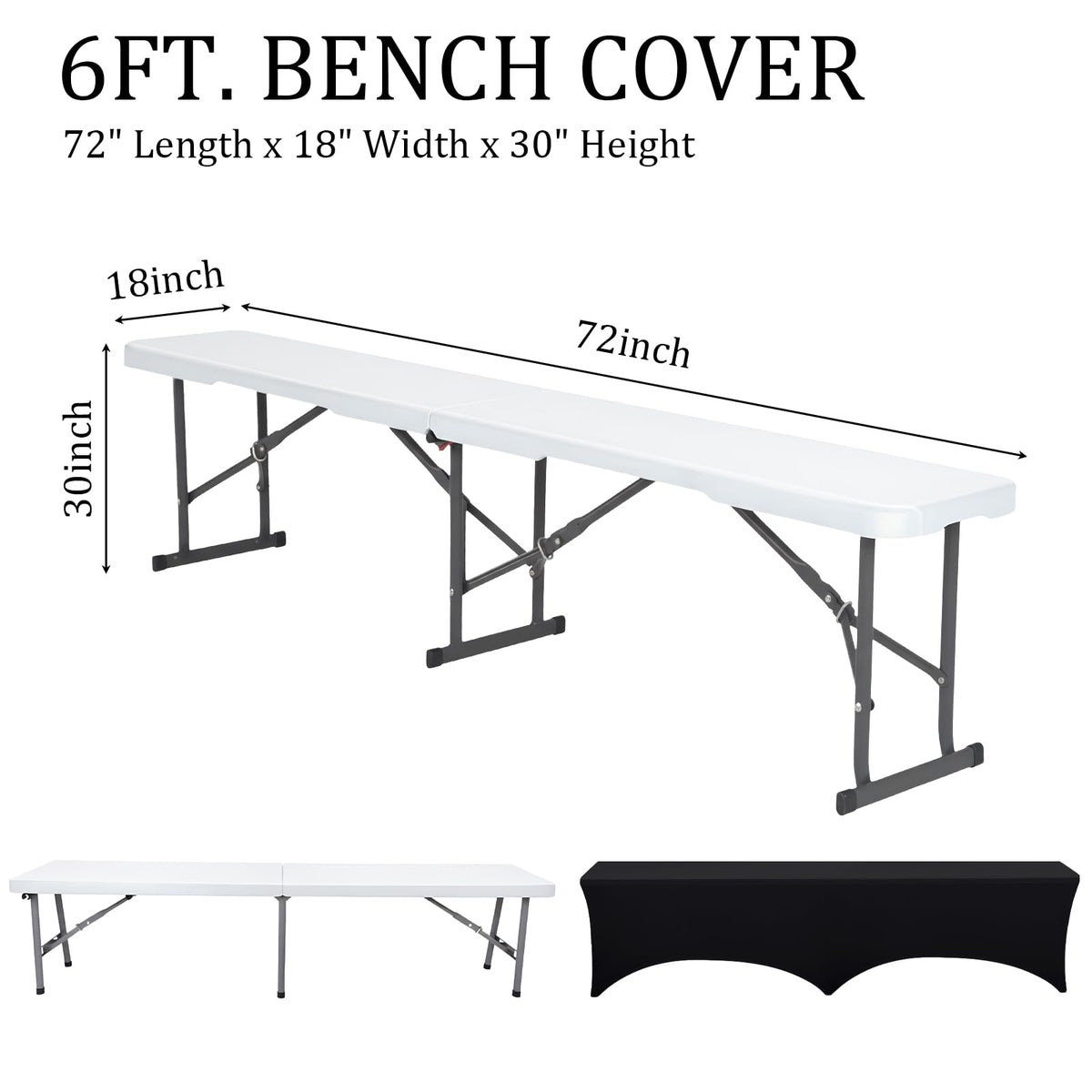 Tingjoo 2 Pack 6ft Bench Covers Stretch Folding Bench Cover Spandex Chair Cover Wrinkle Resistant, Removable and Washable Chair Covers for Weddings, Party, Craft Show, Display, Events (Black,White)