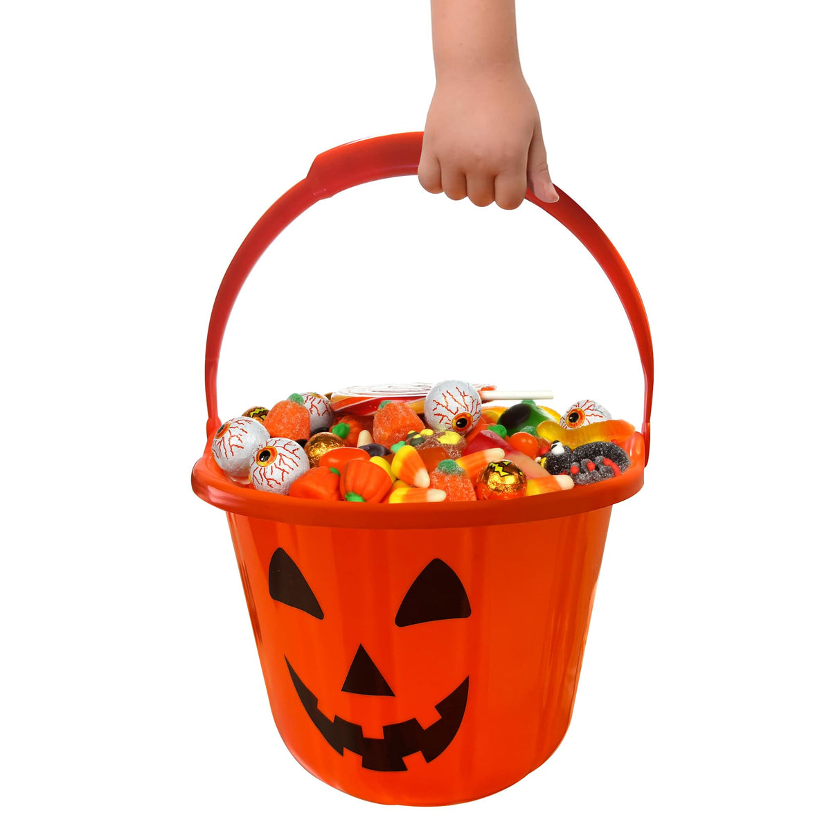 GIFTEXPRESS Light Up Halloween Pumpkin Bucket - Plastic Jack O Lantern w/Glow in The Dark Handles & 3 LED Lights - Trick Or Treat Candy Basket & Cauldron Decoration Pail for Kids