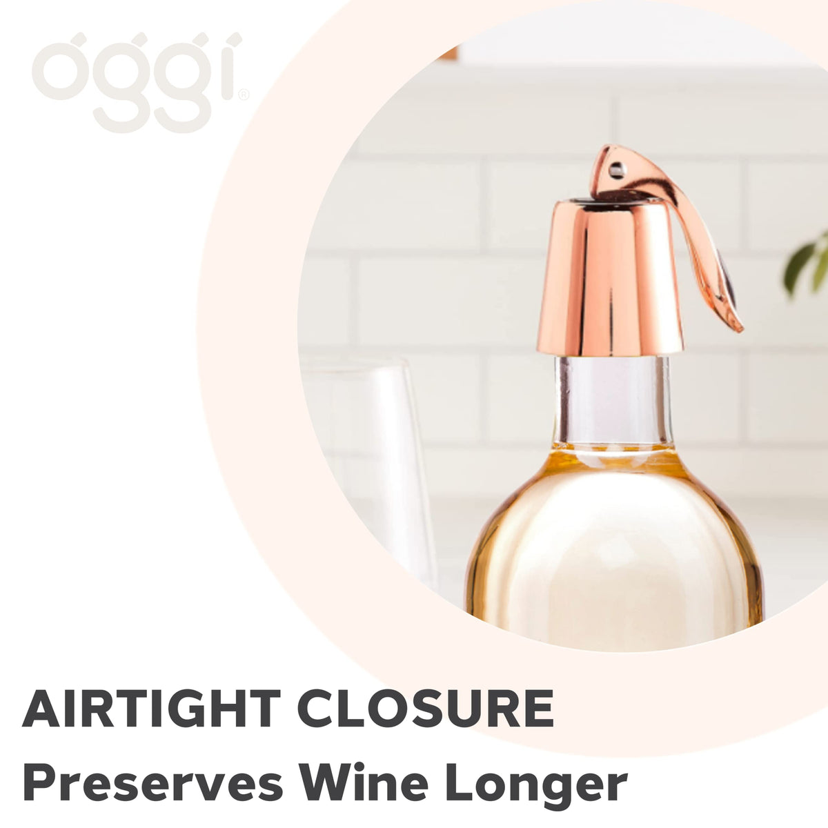 OGGI Bottle Stopper Set of 2 - Copper Plated Wine Topper Set - Stylish Wine Saver Stoppers with Airtight Wine Sealer Levers, Copper Plated