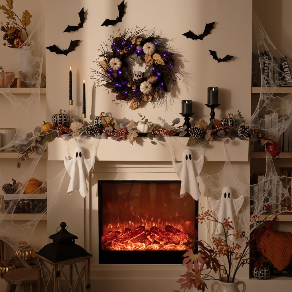 Valery Madelyn Fall Maple Leaves Garlands for Mantle, 6ft Halloween Garlands with Pumpkins Lights for Table Centerpiece, Thanksgiving Harvest Decorations for Home Mantle Fireplace Outdoor Decor-Brown
