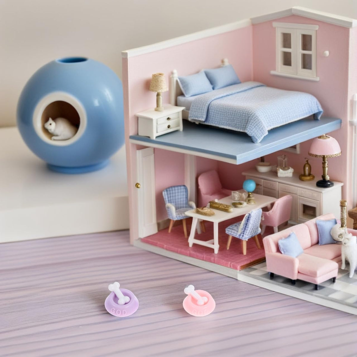 BESTonZON Miniature Dog Bowls Set 8 Pcs Realistic Dollhouse Pet Supplies 0.9 Inch Small Scale Dog Food Dishes for Doll Accessories and Garden Scene Decoration