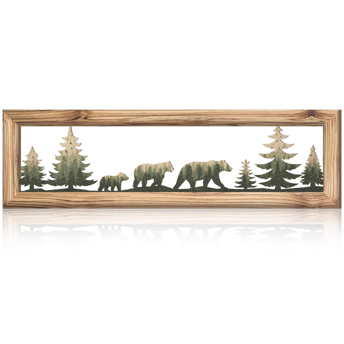 Wesiti Woodland Bear Wall Art 16 Inch Wood Frame Metal Rustic Forest Animal Wall Decor Farmhouse Lodge Cabin Picture Art Decor for Home Bedroom Living Room