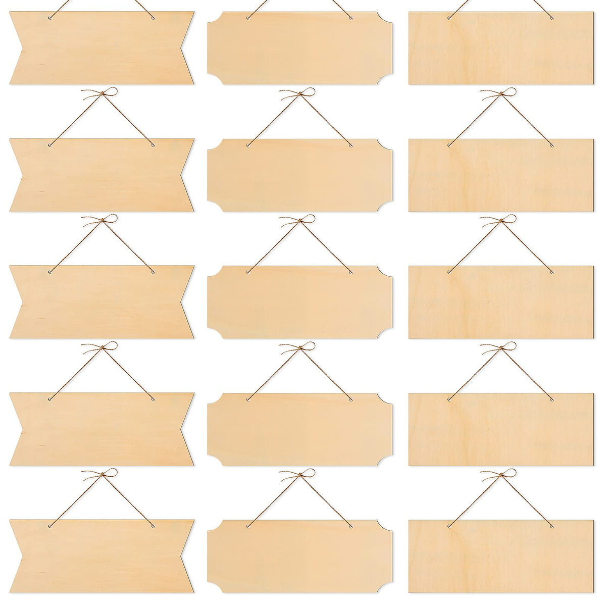 15 Pieces Unfinished Hanging Wood Sign Rectangle Blank Hanging Decorative Wood Plaque Wooden Slices Banners with Ropes for Pyrography Painting Writing DIY Home Crafts Supplies