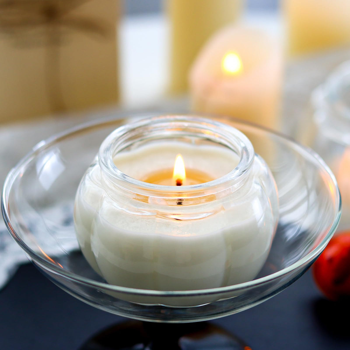 SYFURNIX Pumpkin Candle Jar for Making Candles, 4PCS Clear Glass Candle Jars with Lids, Small Candle Containers for DIY Candle Gifts Halloween Fall Thanksgiving Table Decorations