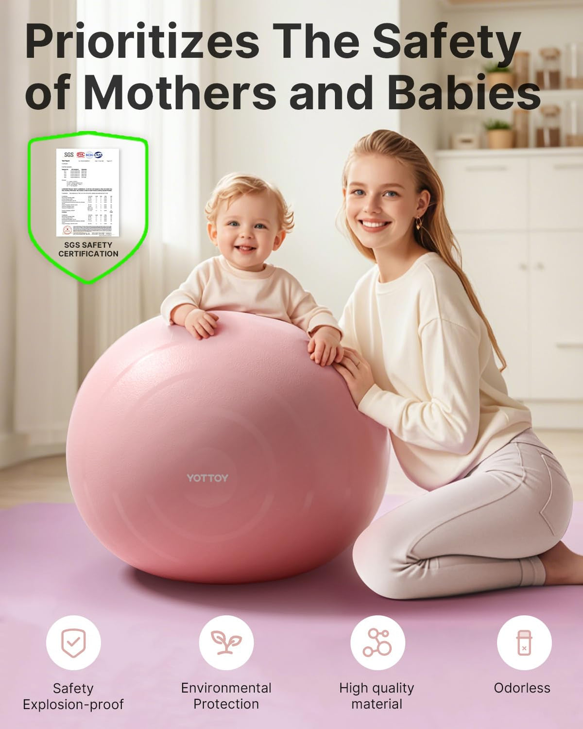 YOTTOY Anti-Burst Exercise Ball for Working Out, Yoga Ball for Pregnancy,Extra Thick Workout for Physical Therapy,Stability Ball for Ball Chair Fitness with Pump (Pink)