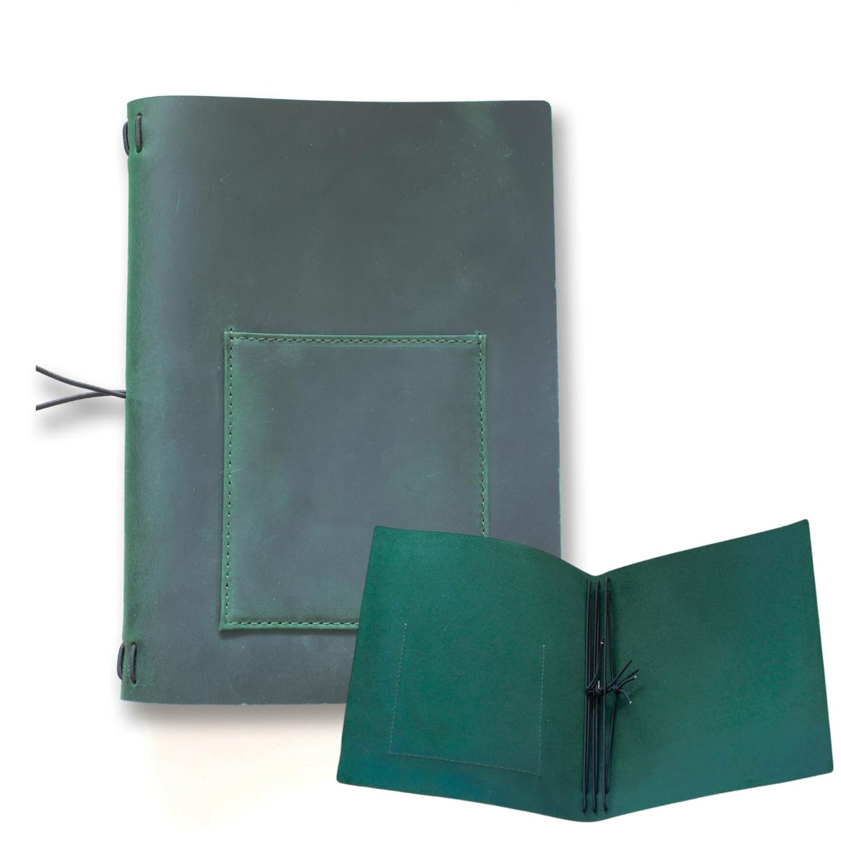 KISSKI·H Olvido A5 Travelers Notebook Cover, Small Leather Journals Cover for Writing, Refillable Planner Organizer Folio Case for 8.5 x 5.5 Notebook with Phone/Pen Pocket, Gift for Men/Women, Green
