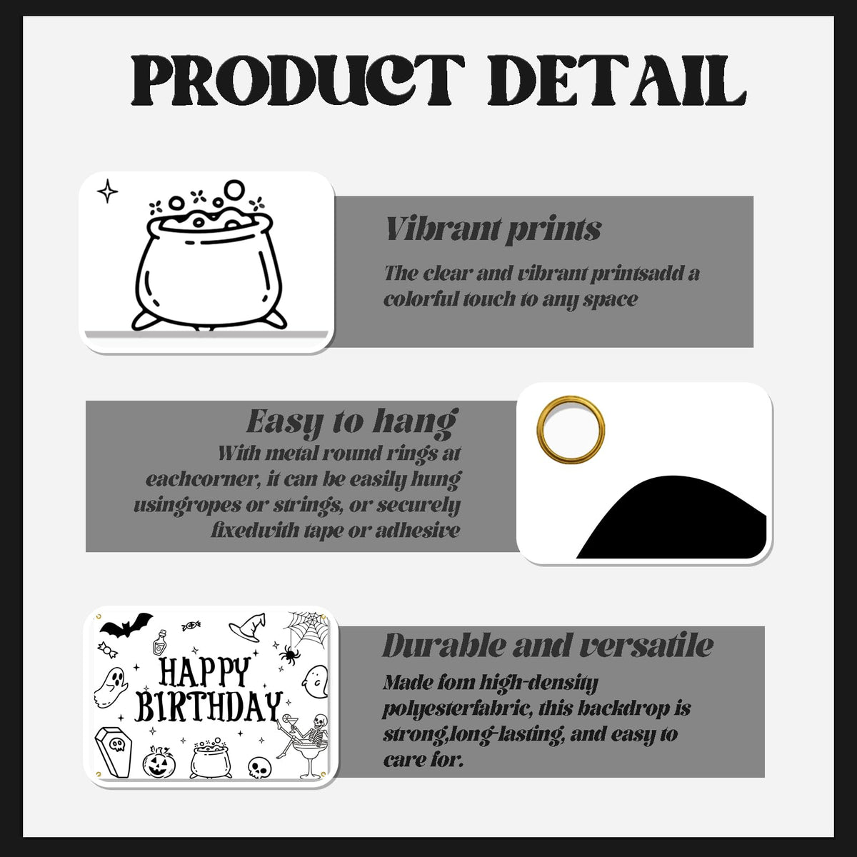 Halloween Happy Birthday Backdrop, Ghost Bat Pumpkin Skull Witch Birthday Party Decorations Halloween Themed Birthday Party Photo Background, 7 * 5Ft
