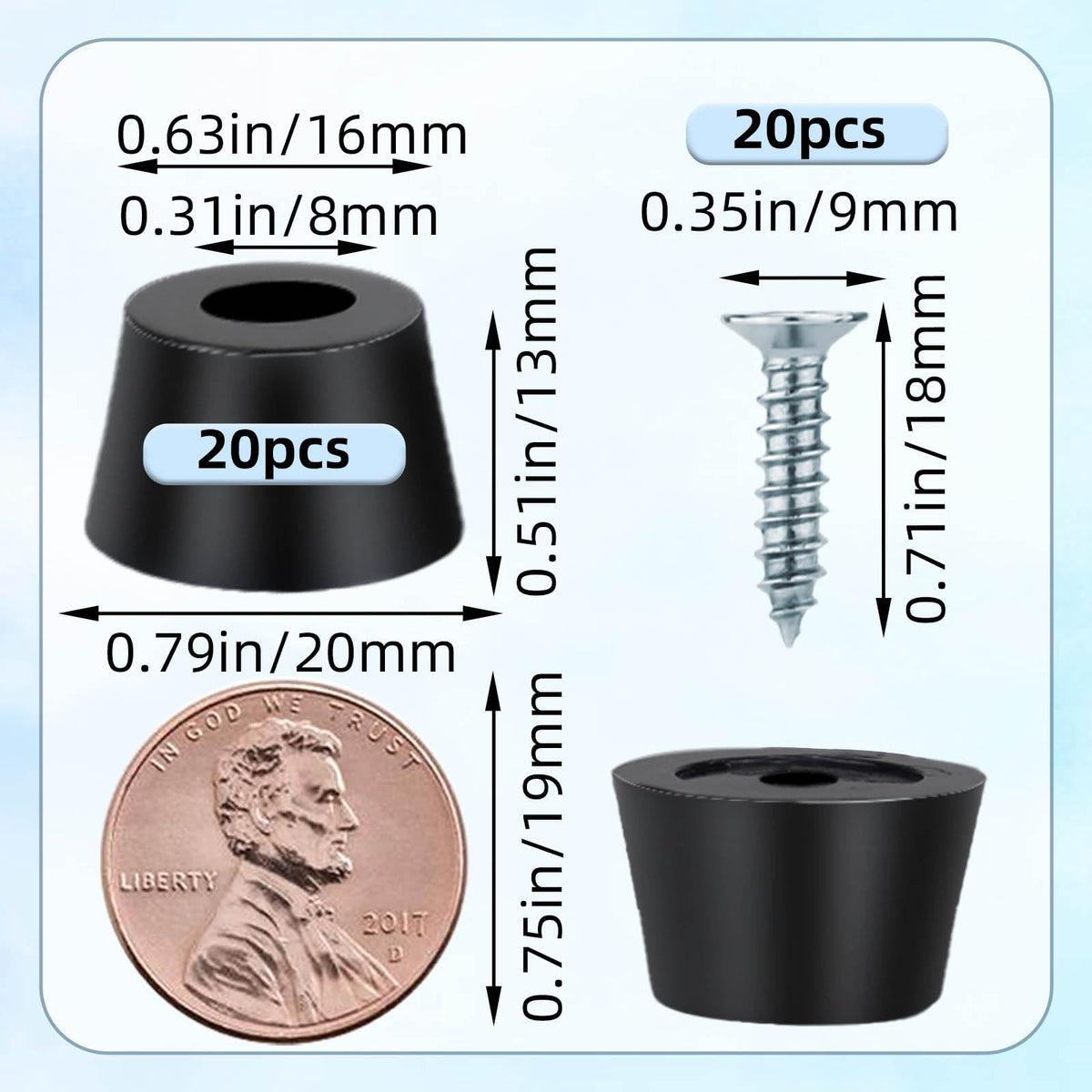 20PCS Rubber Feet for Cutting Board,Rubber Feet with 20 Steel Matching Screws Round Anti Slip Rubbers Foot Pad Anti Slip Furniture Pads,Suitable for Furniture Electronic Equipment Kitchen(Black)