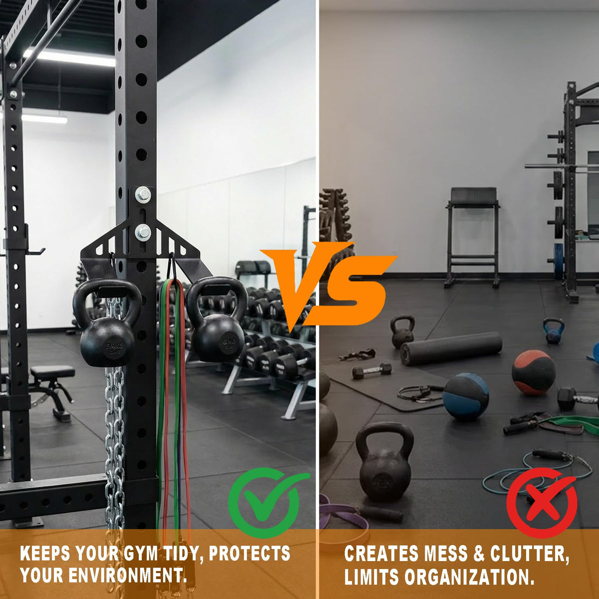 Lights Mountain Universal Dual Kettlebell Attachment with Carabiner Hooks, 5mm Steel Space-Saving Storage for Squat Rack, Silicone Padded Weight Holder for Resistance Bands & Kettlebells