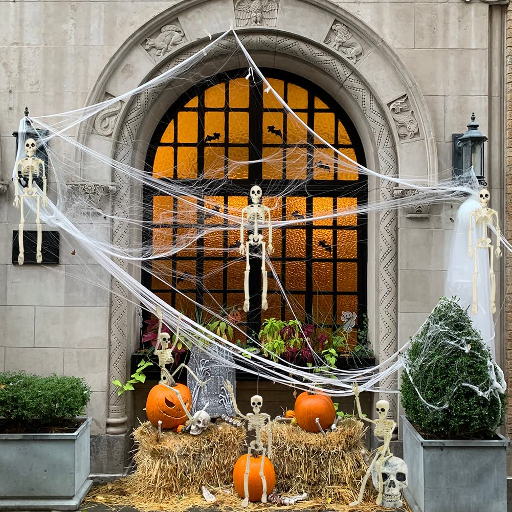 CAMIRUS 6PCS Skeleton Halloween Decorations, 16 in Full Body Poseable Small Skeleton Plastic Bones with Movable Posable Joints for Halloween Indoor Outdoor Party, Graveyard, Haunted House Accessories