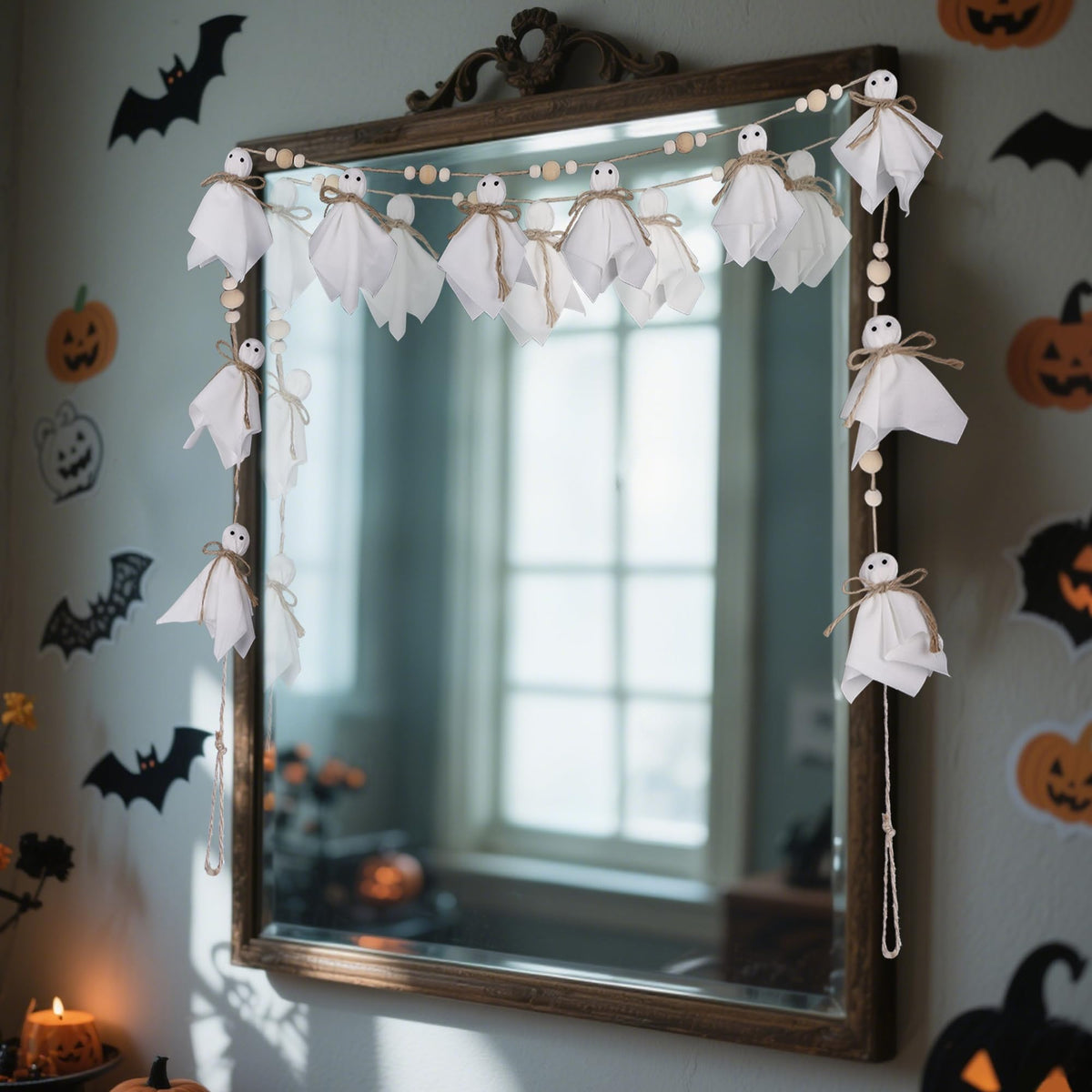 Ghost Garland&Light Up Halloween Bat Wall Decor