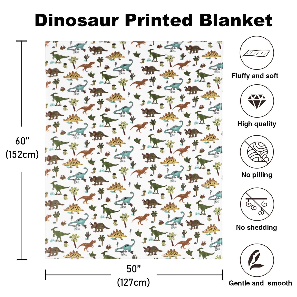 VigorSpring Dinosaur Blanket for Boys - 50"x60", Cozy Soft Plush Kids Throw Blanket for Boys Toddler, Ideal Home Party Decor & Gift for Christmas Halloween Birthday Easter