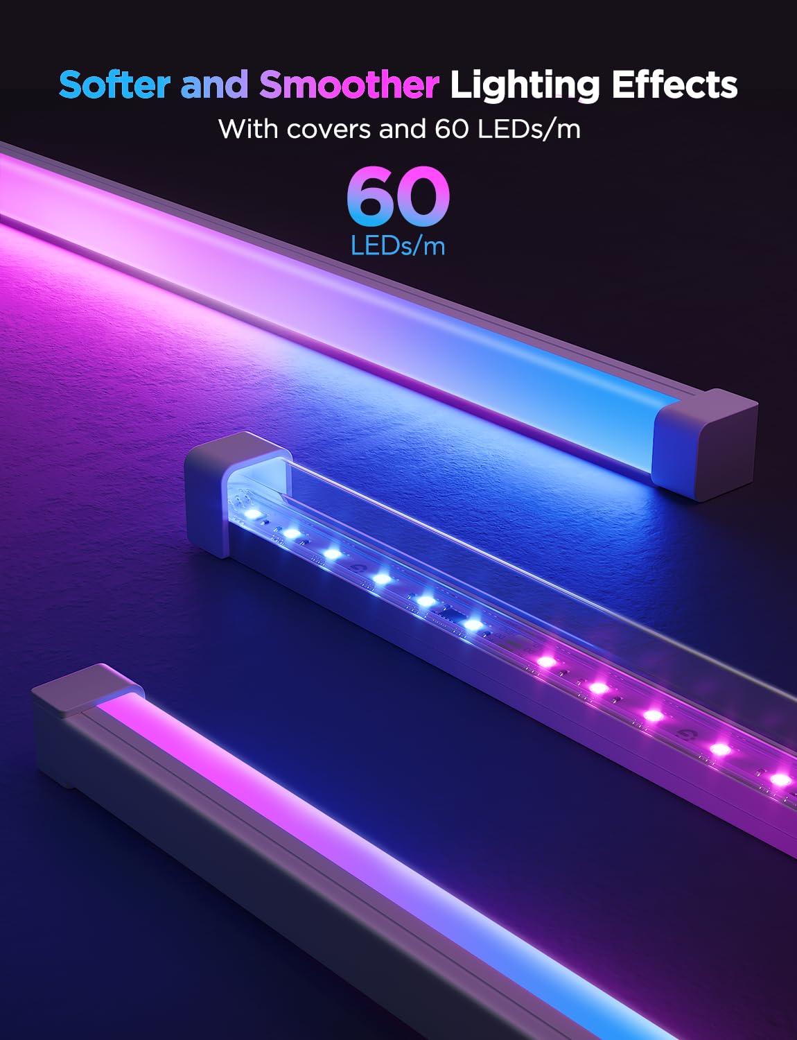 Govee RGBIC LED Strip Lights 9.8ft with Covers, Smart LED Lights Work with Alexa and Google Assistant, Diffuser Channel with LED Lights for Bedroom, Skirting Lines, Studio, Cabinet