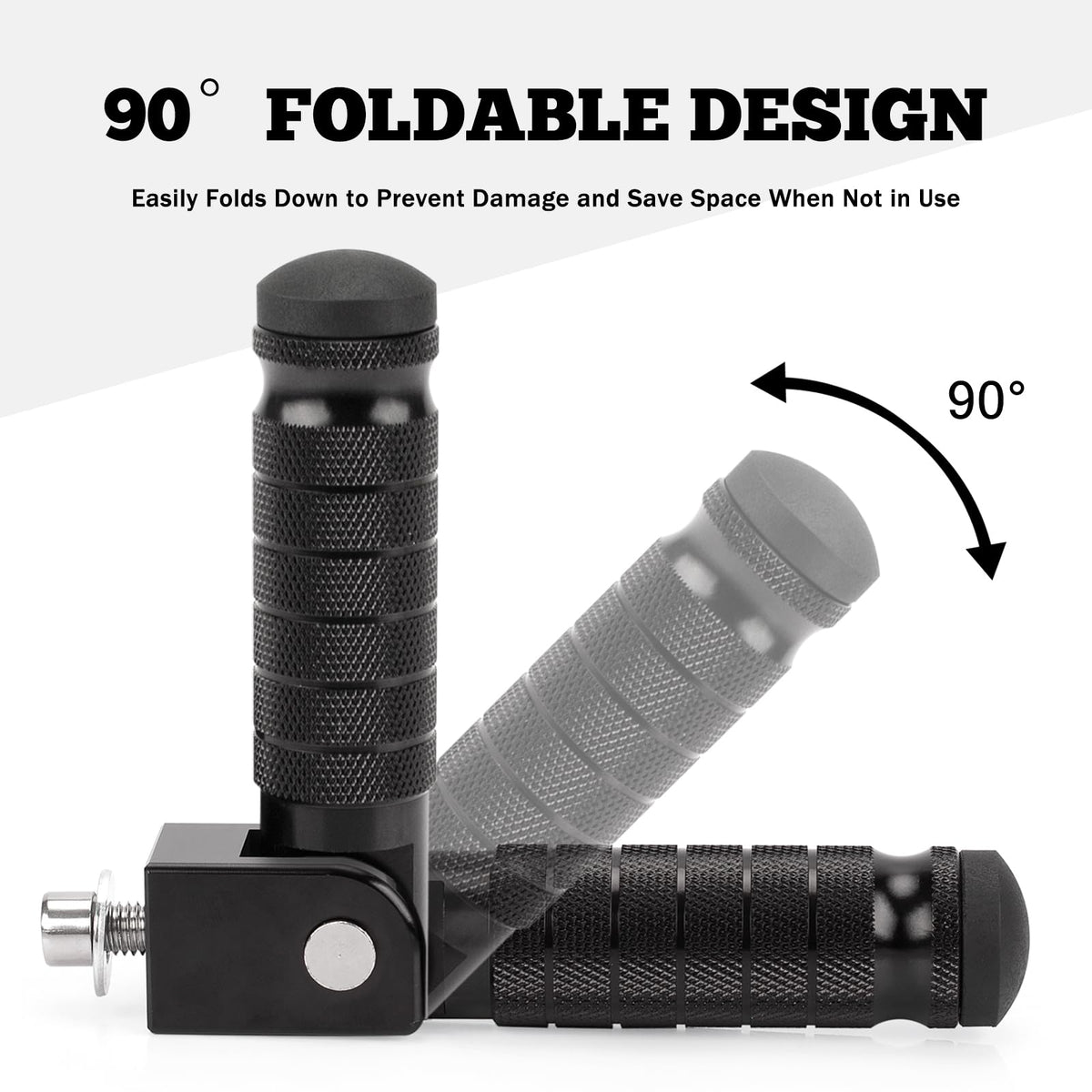 XINGWU M8 Motorcycle Foot Pegs 90 Degree Foldable Bike Pegs CNC Anti-Skid Universal for Super 73 Yamaha Honda Suzuki Aprilia Electric Car Motorbike Scooter Mini Bike Ebike Dirt Bike Go Kart (Black)