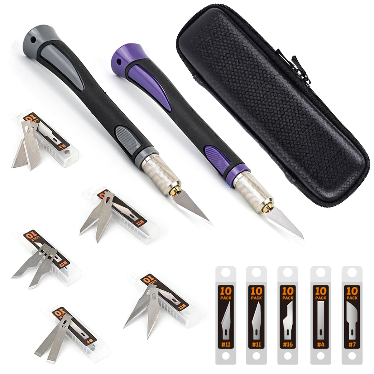 EHDIS 2PCS Exacto Knife Set Utility Craft Precision Hobby Knife Kit with 50PCS Blades for Art, Working-Stencil, Scoring, Scrapbooking, Architecture Modeling, Crafting
