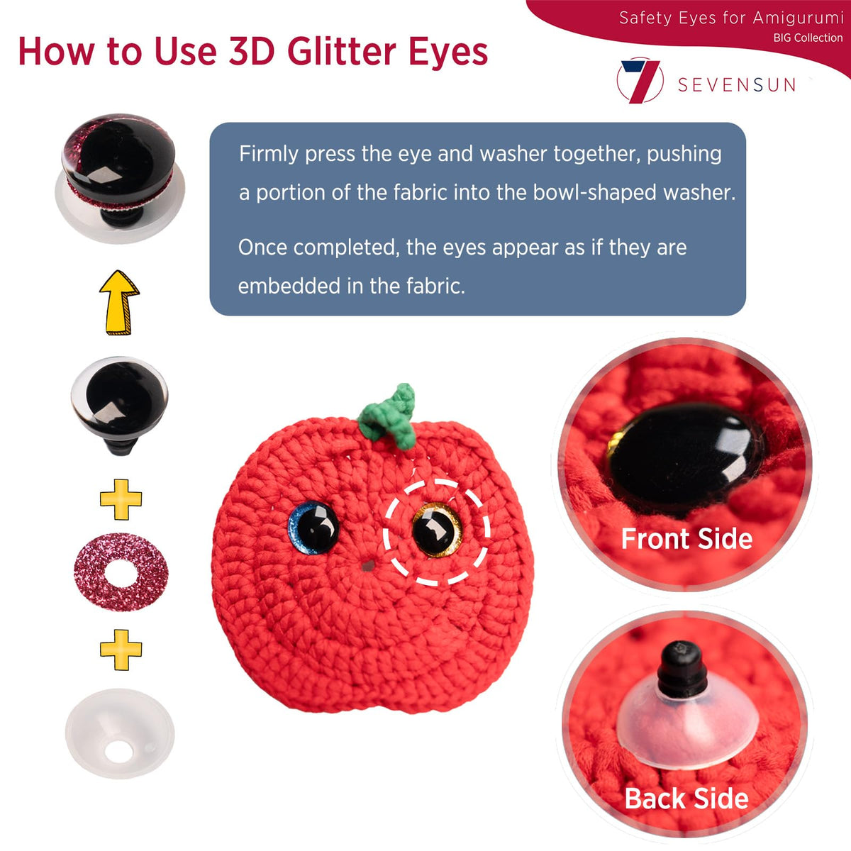 SEVENSUN 25mm Sparkling Off-Centered Glitter Safety Eyes, 3D Moon Glitter Eyes with Washers, Doll Making Stuffed Craft Crochet Safety Eyes for Crocheting Amigurumi