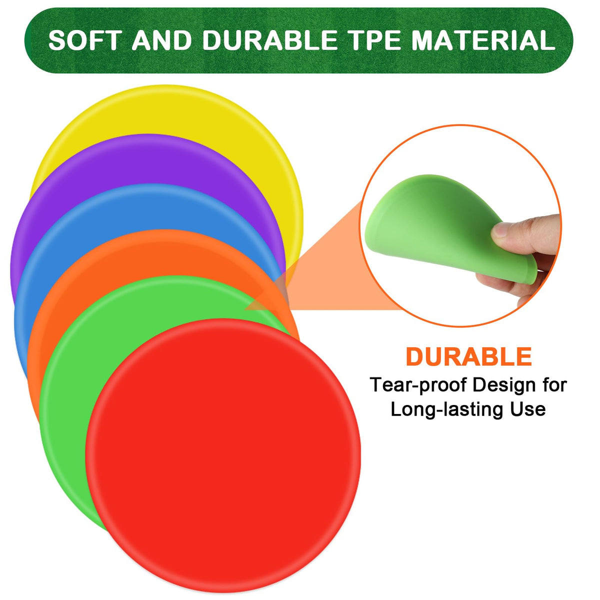 TuXHui Poly Spots Spot Markers for Gym Floor 6inch 24Pcs Non-Slip Rubber Floor Dots Round Agility Markers Flat Cones for Sports Soccer Basketball PE Training, Dance, Classroom Activities