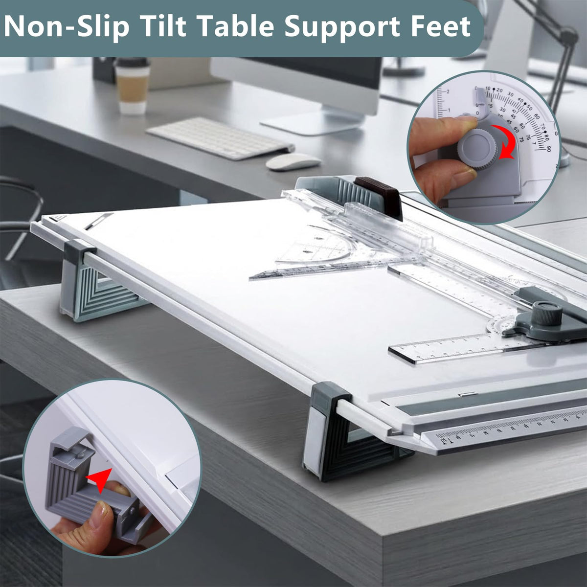 A3 Portable Drawing Table Board with Clear Rule Parallel Motion and Angle Adjustable Measuring System, Multi-Function Metric Drawing Board Drafting Table for Engineering Students