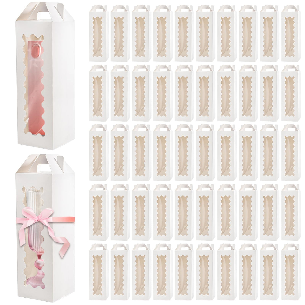 Tlence 50 Pack Gift Box for Sublimation, Transparent Tumbler Wrapping Boxes, Glass Packaging Exhibition Box with Handle, Heat Press Blank Boxes for 20oz/30oz Wine Bottle Cup Jars, Birthday Presents