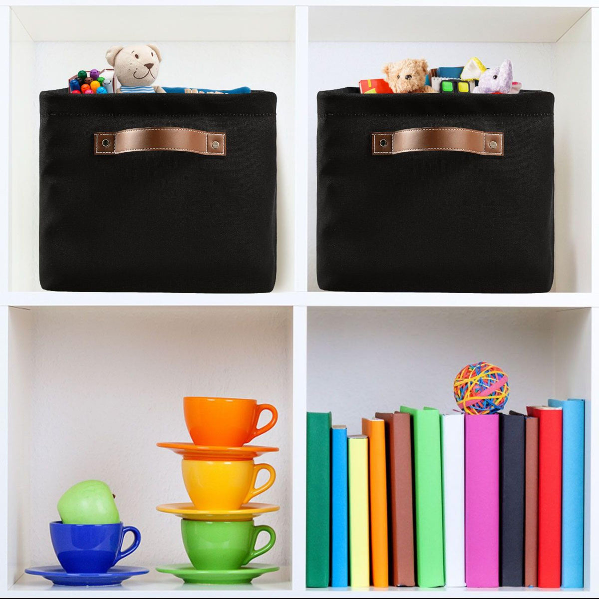 Wamika Halloween Ghost Boo Storage Basket with Waterproof Liner and PU Handles Spooky Bat Skull Storage Bins Boxes 14.2" Collapsible Decorative Organizer Baskets for Bedroom Closet Office 1 Pack