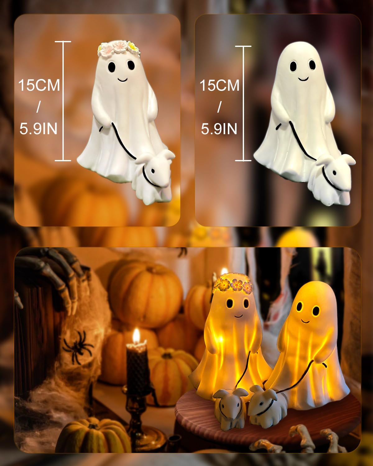 RWSEFK Ghost Walking Dog Display Statue Nightlight, Warm Lighted Indoor Figurine Lamps, Halloween Decors Spooky Dog Light, Cute Decorations for Party, Home, Bedroom, Shelf, Table Centerpiece (Boy)