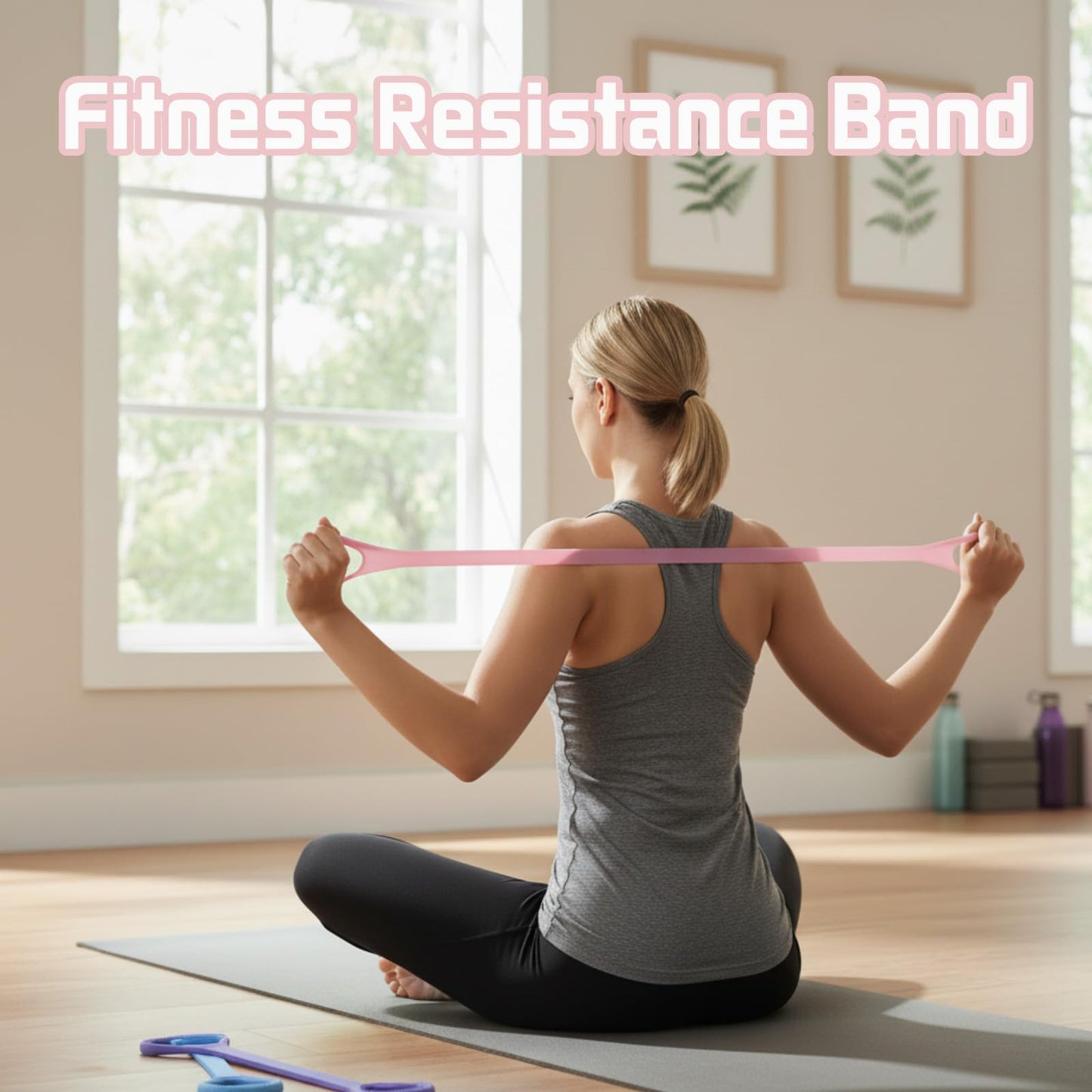 Figure 8 Fitness Resistance Band, Exercise Resistance Bands for Women, Resistance Bands with Handles for Arms, Back, Shoulders, Legs and HIPS Working Out (Blue)
