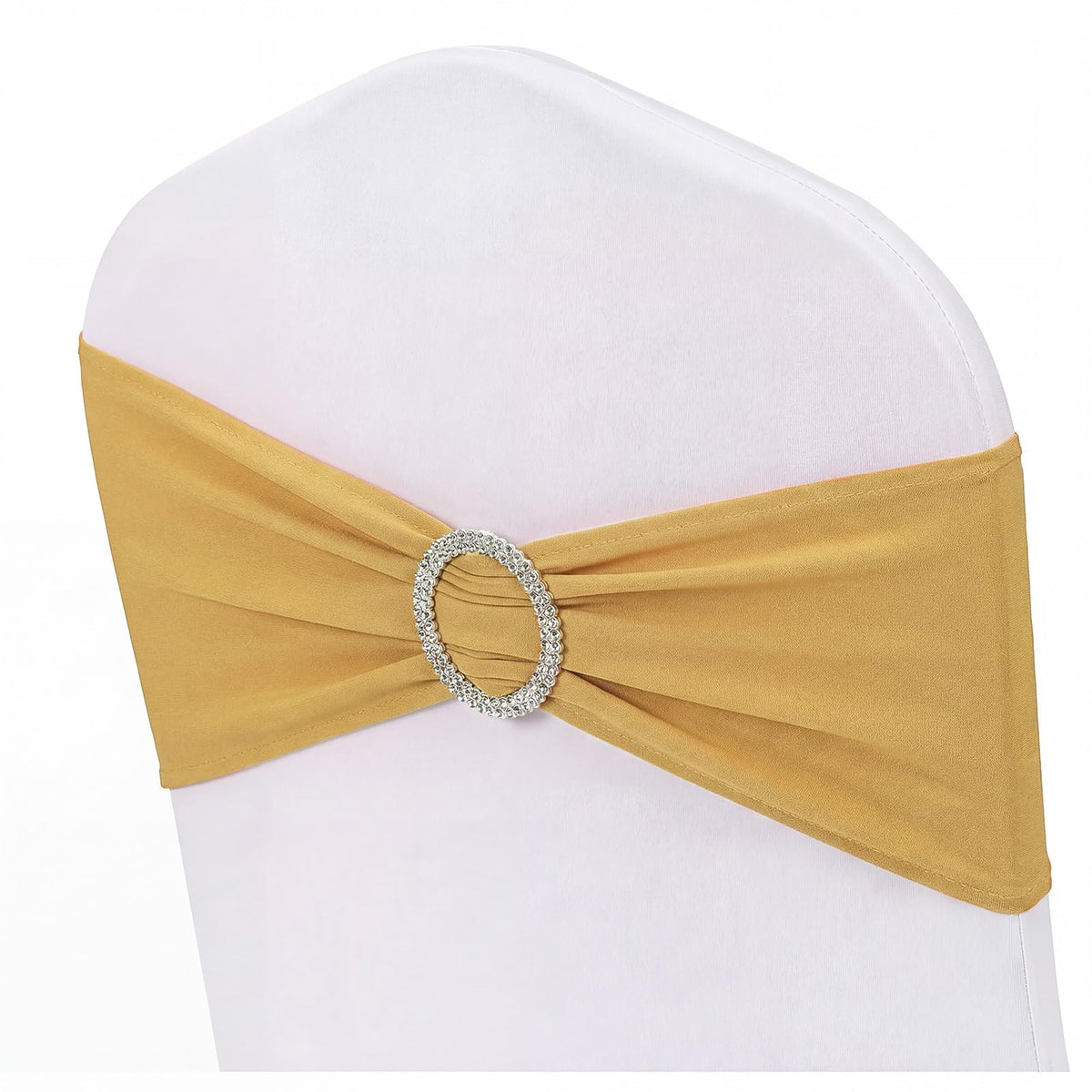 MehelloFeather Spandex Chair Sashes 50Pcs Chair Bows for Weddings Parties Holiday Celebrations and Event Decorations(Gold)