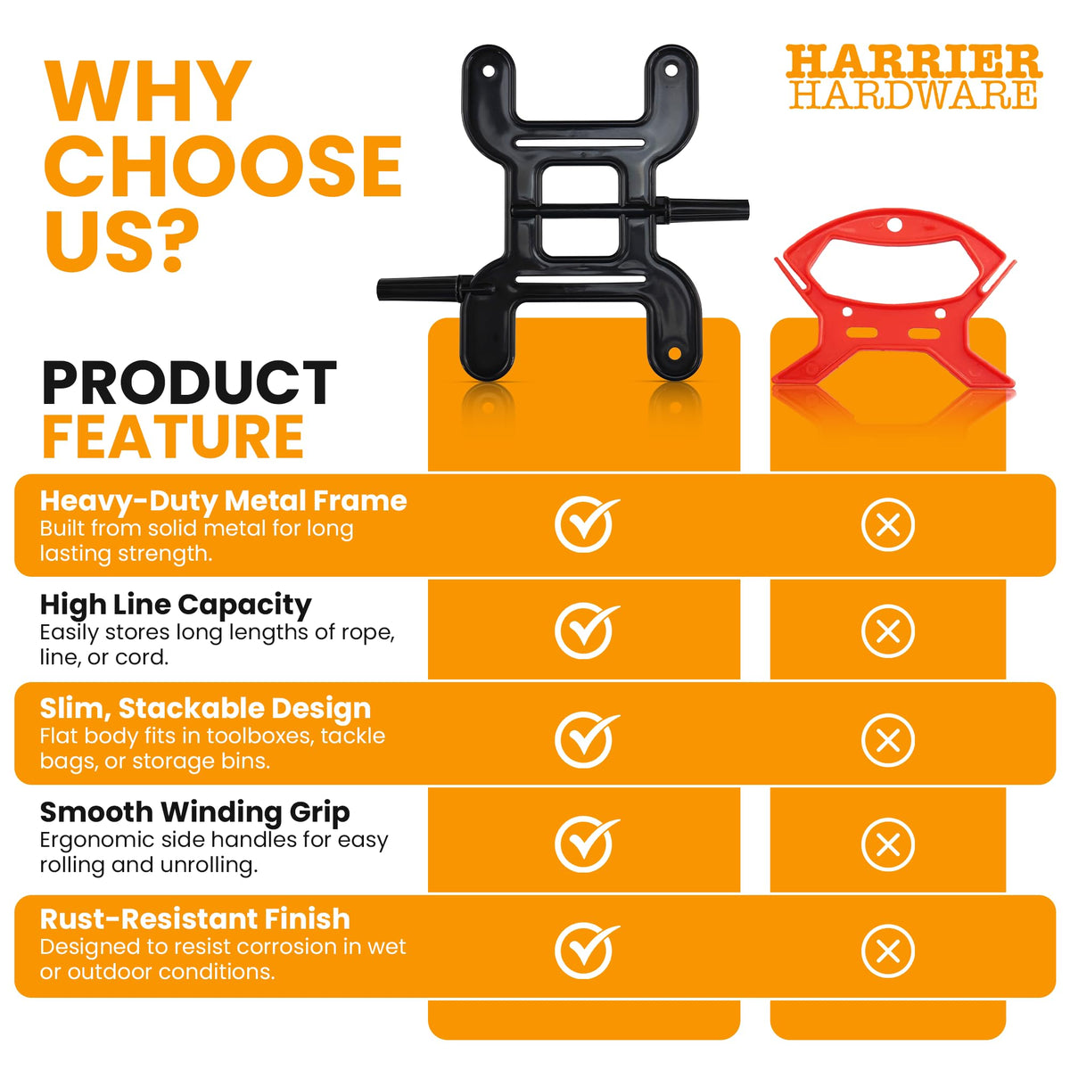 Harrier Hardware Trotline Winder, Black, Christmas Lights Catfish Line Reel & Cord Organizer