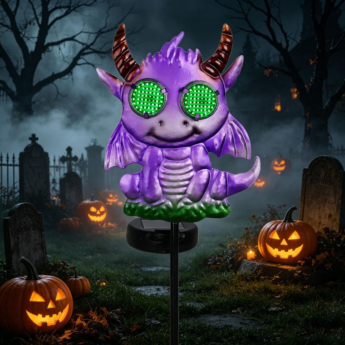Halloween Purple Dragon Solar Garden Stake Lights, 39.7 Inch Tall LED Yard Decorative Light with Glowing Green Eyes, Spooky Halloween Outdoor Decorations for Pathway Lawn Patio Cemetery
