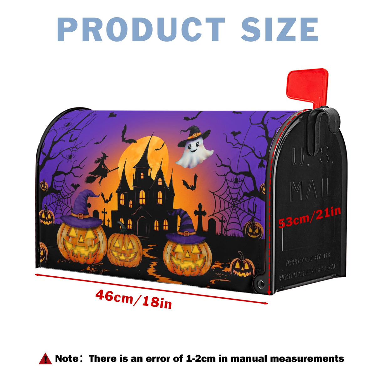 Halloween Night Ghost Mailbox Covers Bat Castle Spooky Pumpkin Lanterns Mailbox Post Cover Letter Box for Garden Standard Size 21x18 in for Yard Home Decor