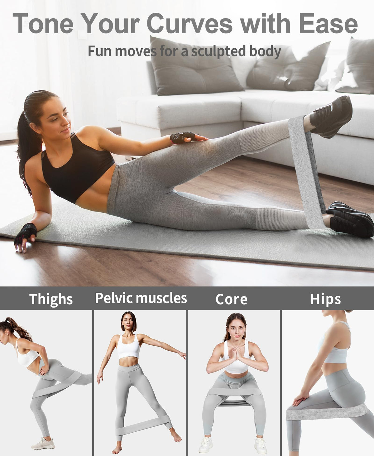 Pelvic Floor Exercise Devices Kegel Exerciser Muscle Trainer 15-70lbs Adjustable for Women/Men, Inner Thigh Exerciser Hip Abductor Machine with Resistance Band, Leg Workout (Grey)