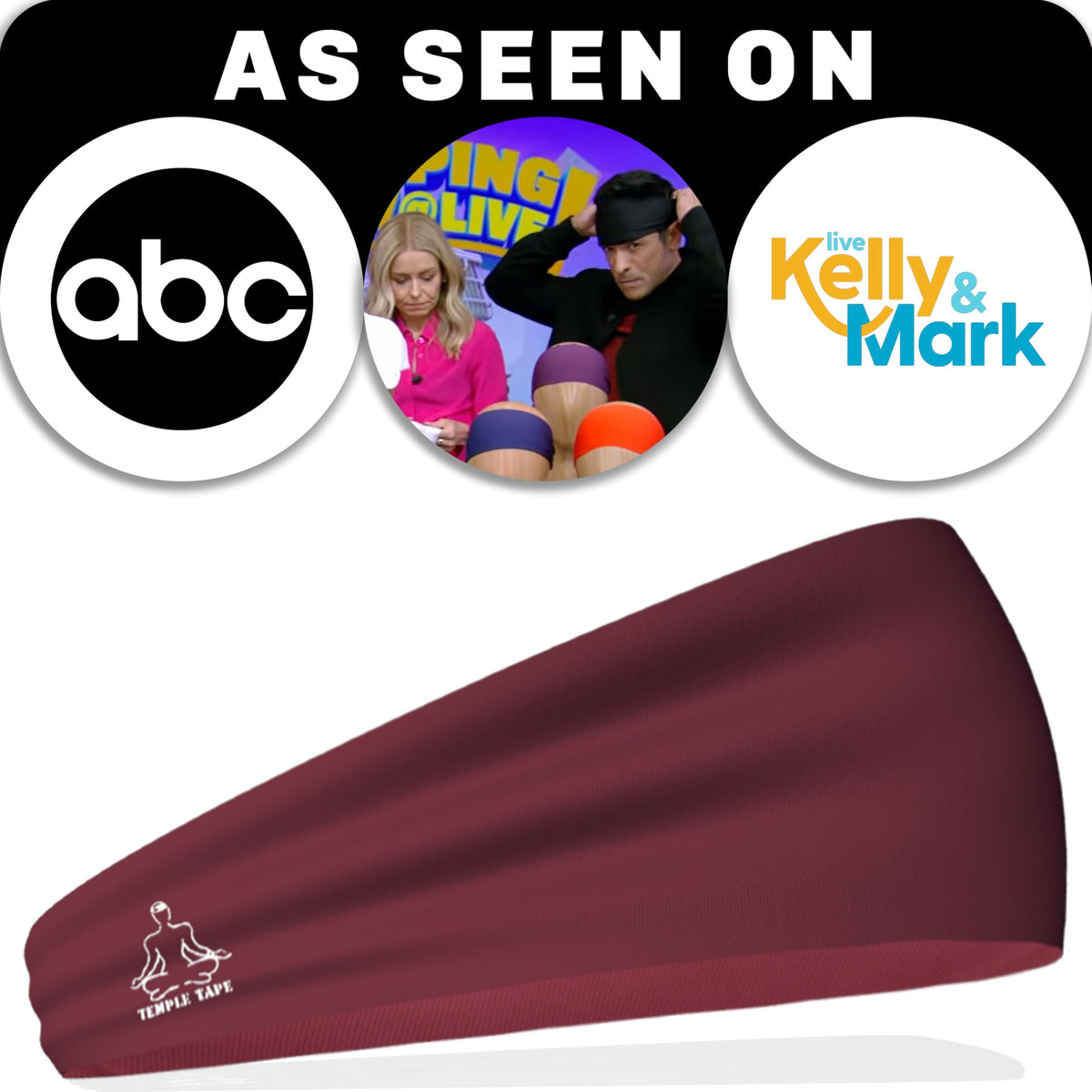Temple Tape, Headbands for Men and Women - Mens Sweatband & Sports Headband Moisture Wicking Workout Sweatbands for Running, Cross Training, Yoga and Bike Helmet Friendly - Burgundy