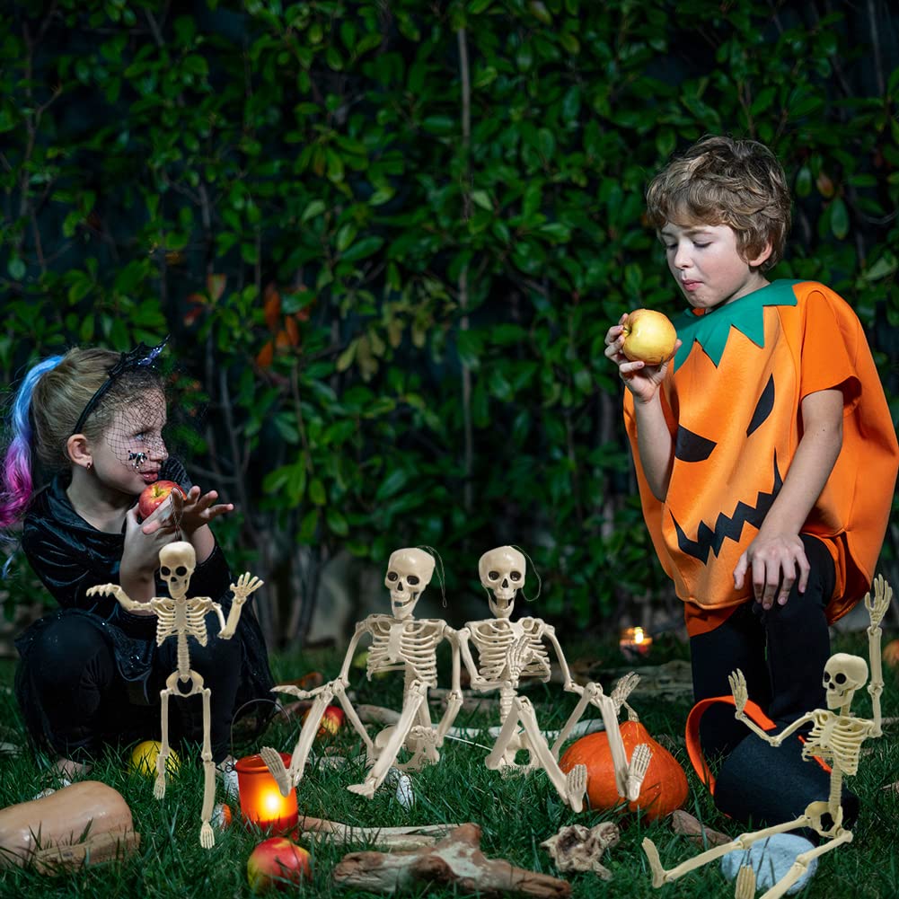 CAMIRUS 6PCS Skeleton Halloween Decorations, 16 in Full Body Poseable Small Skeleton Plastic Bones with Movable Posable Joints for Halloween Indoor Outdoor Party, Graveyard, Haunted House Accessories