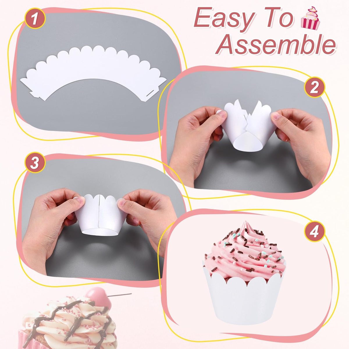 M METERXITY 100-Pack Cupcake Wrappers, Wave Decoration Standard Baking Cups for Wedding/Birthday Party/Bakeries/Cafes Cake Decoration, Bake Cake Paper[Yellow]