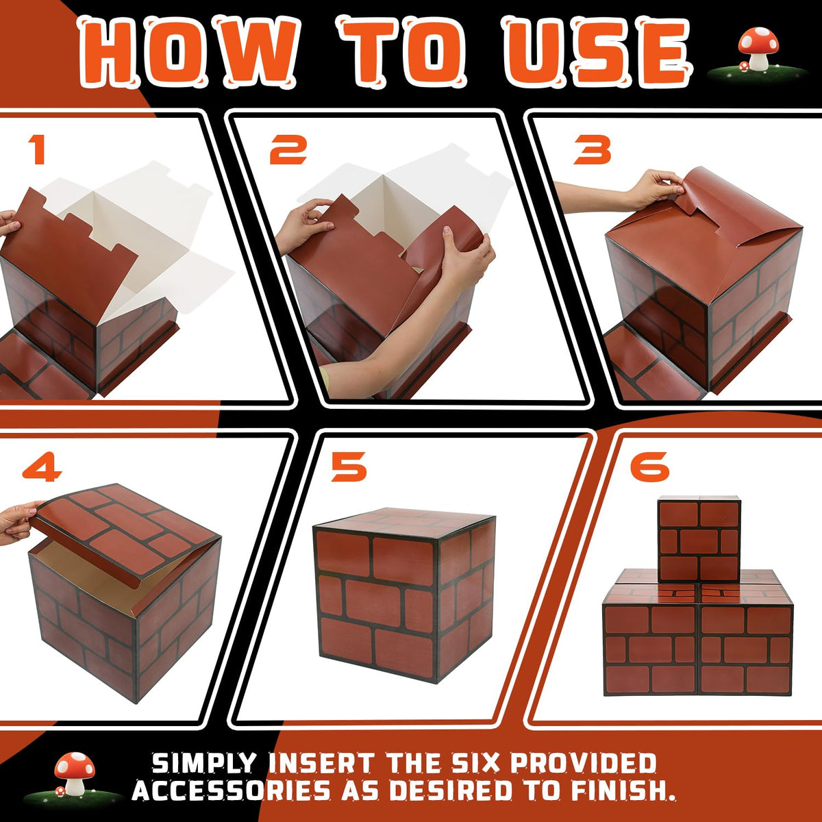 Seozio 6PCS Big Party Boxes, Brick Boxes and 6 Set Centerpieces for Birthday Party Decorations, Game Party, Christmas Halloween Classroom Supplies Favors. (11.8 x 11.8 Inch)