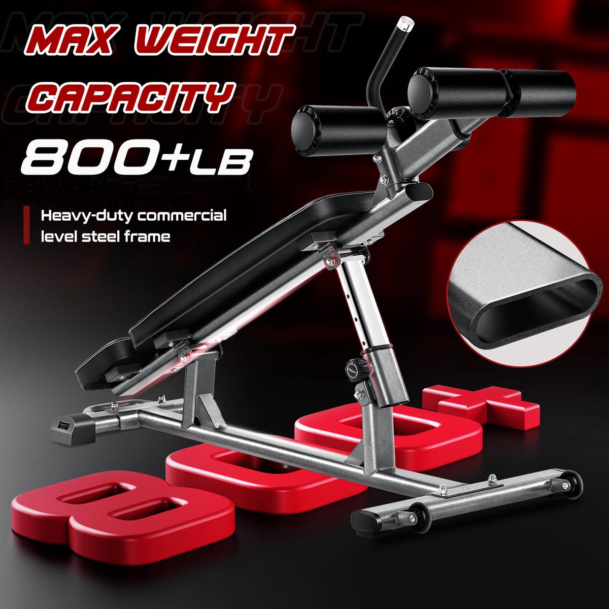 BODY RHYTHM Professional Sit-Up Bench with 4 Adjustable Heights and Reverse Crunch Handle, Adjustable Weight Bench and Flat, Incline & Decline Bench Press, Great Strength Training Slant Bench and Ab &