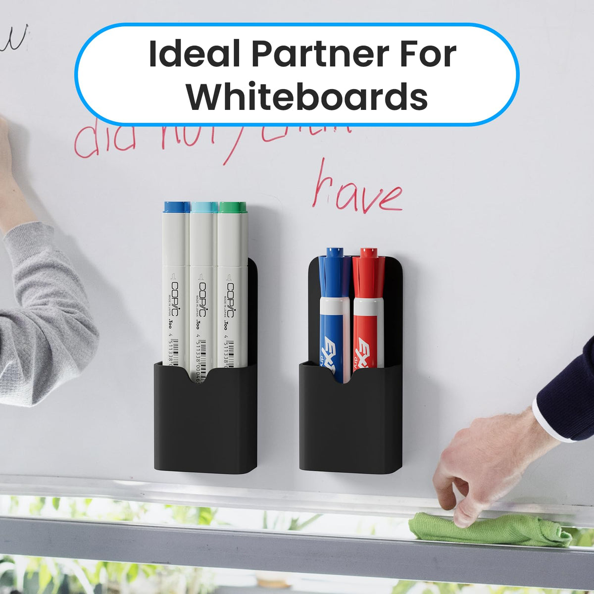 First-zgel 4 Pack Magnetic Marker Holder for Whiteboard, Wall Pen Cup Organizer for Dry Erase Markers, Pencils, Ideal for Classroom, Office, Refrigerator, and Locker (Black)
