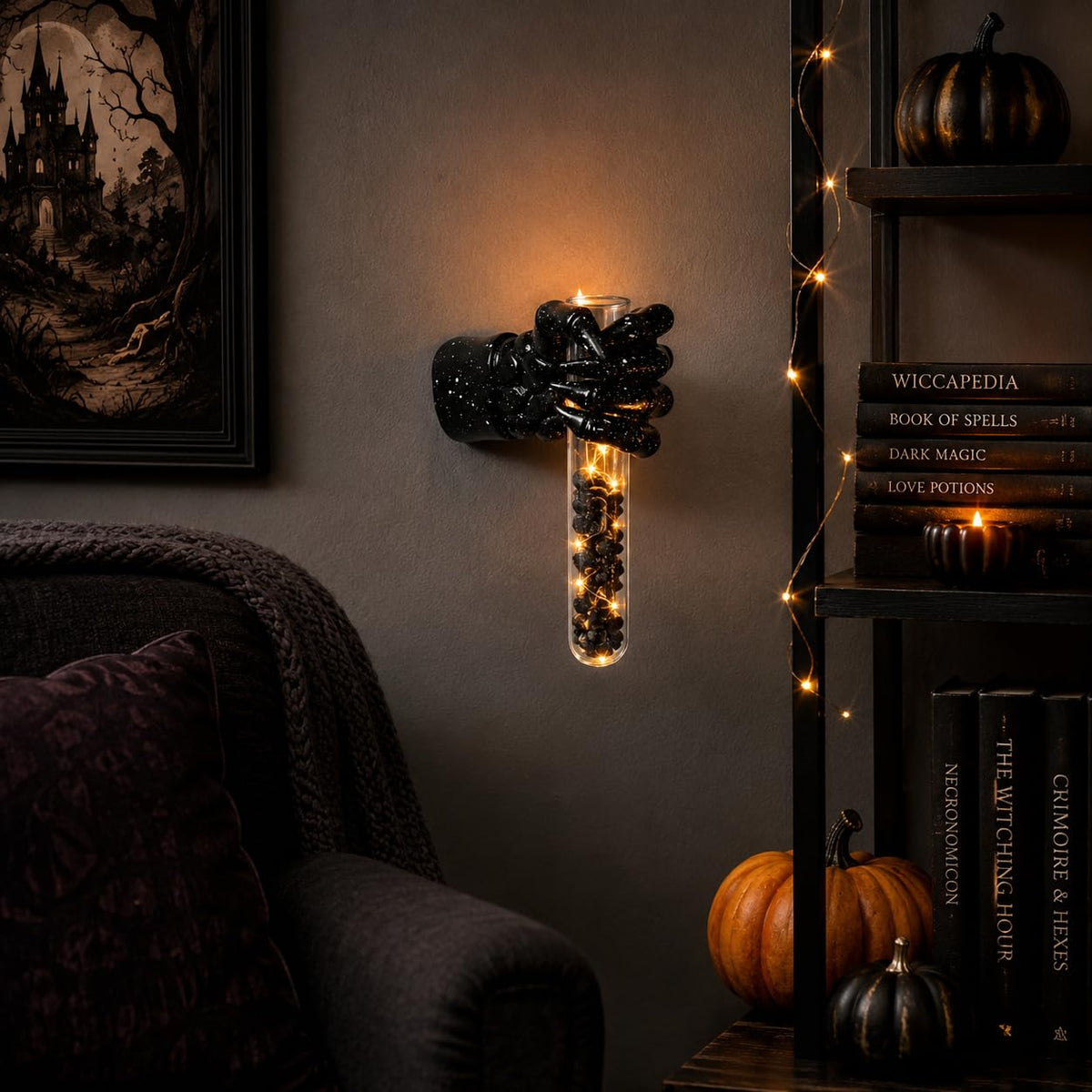 XYQXYQ Halloween Wall Sculpture, Wall Mounted Creepy Skull Hands,Gothic Hanging Art Sculpture,Unique Vase,Horror Skeleton Hand Wall Decorations, Terror Home Decor (Black)