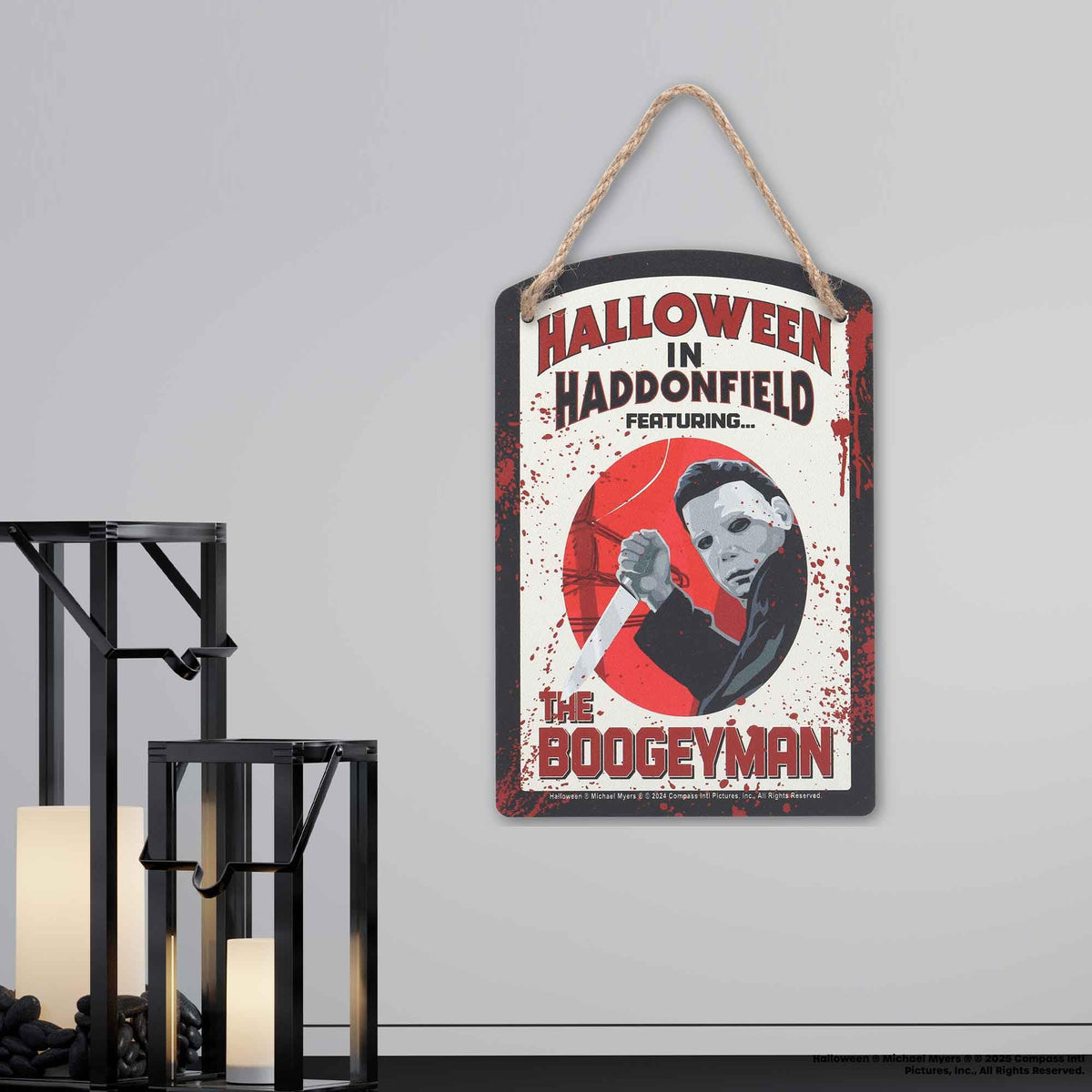 Open Road Brands John Carpenter's Halloween in Haddonfield Hanging Metal Sign - Scary Halloweeen Movie Decor for Home Decorating