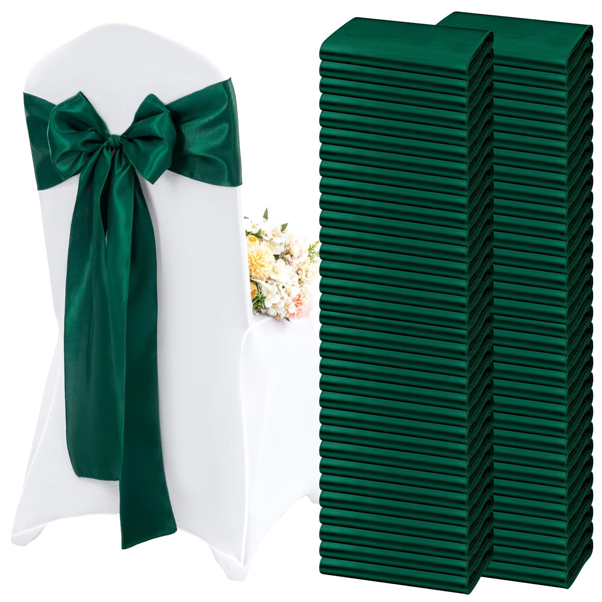 Lykoow 100 Pieces Emerald Green Satin Chair Sashes for Wedding Reception Party Hotel Home Kitchen Decoration-Emerald Green