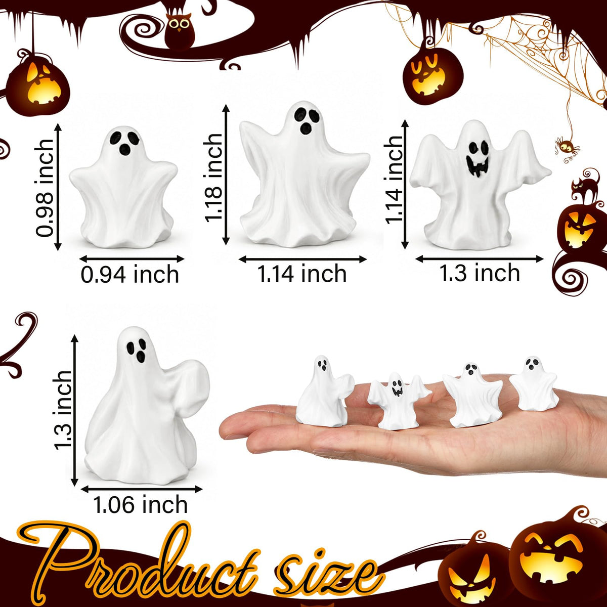 Thyle 60 Pcs Halloween Mini Ghosts Figurines, Cute Resin Ghosts Decorations, Spooky Tiny Sculptures for Halloween Tiered Tray Decor Party Favors Dollhouse Micro Home Tabletop Ornament (Boo Ghost)