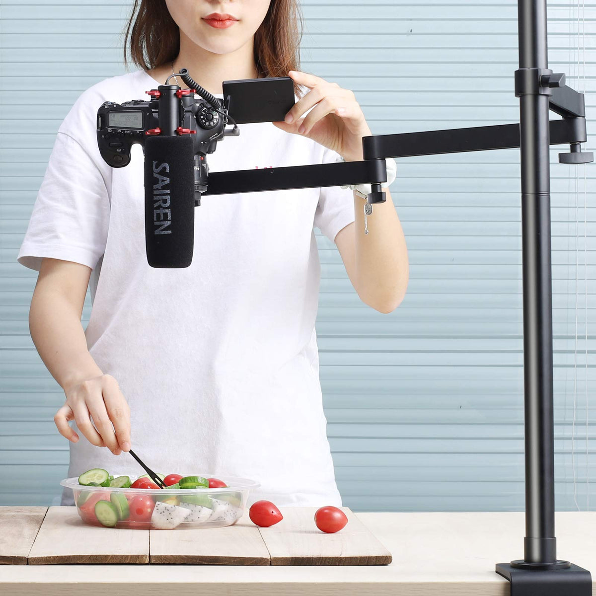 ULANZI Camera Desk Mount Stand with Flexible Arm, Overhead Mount, Articulated Arm with 360° Rotatable Ball Head, Aluminum Desk Mounting Stand for Ring Light/DSLR Camera/Webcam/Panel Light