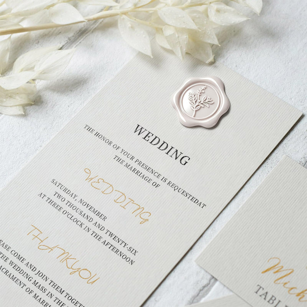 Pollize 50PCS Champagne Wax Seal Stickers 5 in 1, Wedding Envelope Seal Stickers, Self-Adhesive 3D Leaf Design Wax Seals for Invitation, Gift Wrapping, Graduation Party (Leaf Styles)