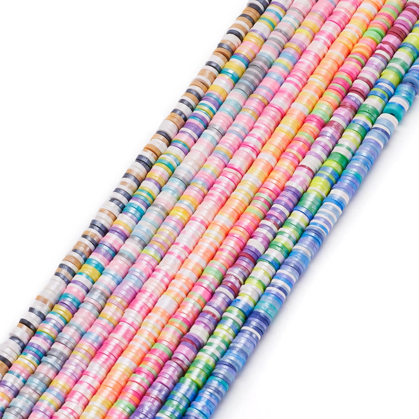 Pandahall 10 Strands 6mm Polymer Clay Beads Colorful Flat Pearlized Heishi for Friendship Bracelet Kit, Necklaces, Earring Jewelry Supplies