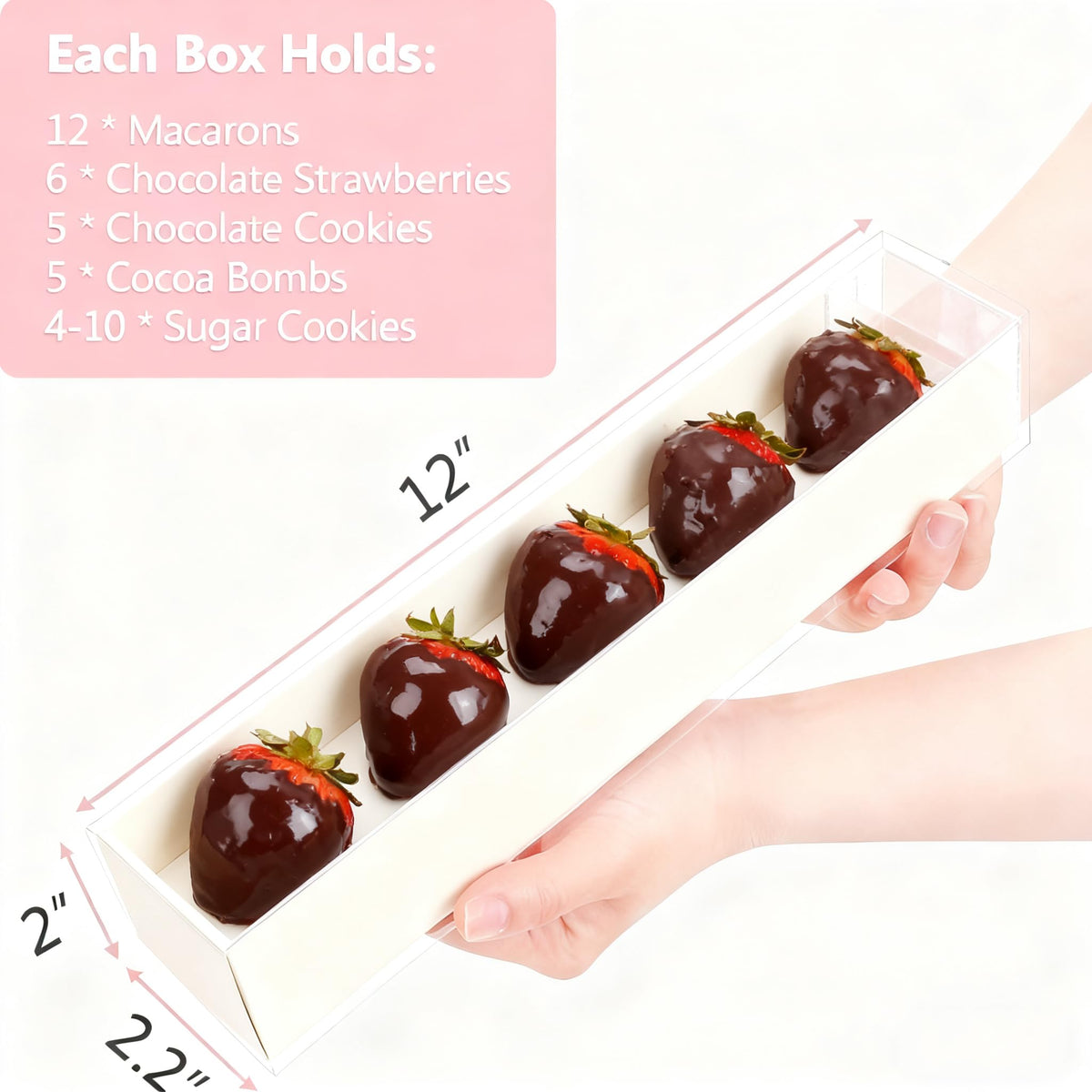 SLShePack 20Pack 12x2.25x2 Inches Chocolate Covered Strawberries Boxes for 6, Macaron boxes for 12, Long Box for Cocoa Bombs,Cookies,Truffle,Cake Ball