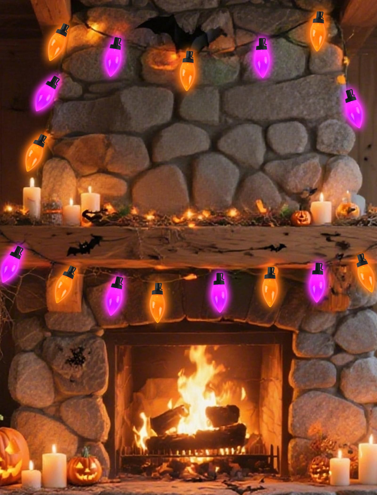 C9 Halloween String Lights Outdoor, 26.4Ft C9 Halloween Decorations with 50 LED Orange and Purple Lights, Extendable Hanging Plug in Christmas Night Lights for Party, Patio, Outside Yard, House Decor