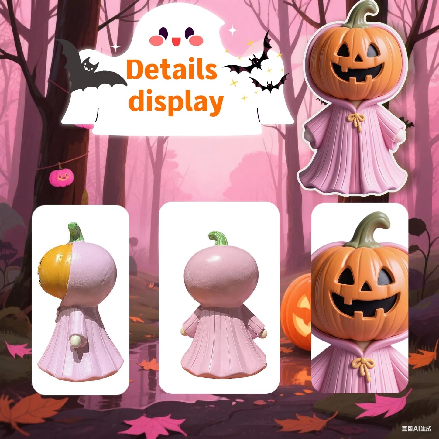 Lummitwit Pink Halloween Ghost Decoration, Cute Pink Ghost Figurine, Halloween Resin Figurine, Cute Pumpkin Ghost Indoor Dining Table, Mantel, Shelf Decoration Craft Pumpkin Gift (Pumpkin Face)